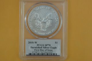 2018 - W Burnished $1 American Silver Eagle Pcgs Sp70 Trump Inauguration Label