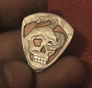 Sailor Jerry Style Skulled Guitar Pick By M Lyness Eisenhower Dollar Hobo Nickel