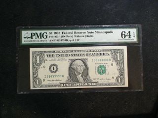 Rare 1995 One Dollar Fed Reserve Note Pmg 64 Epq Minneapolis $1 Bill Buy It Now