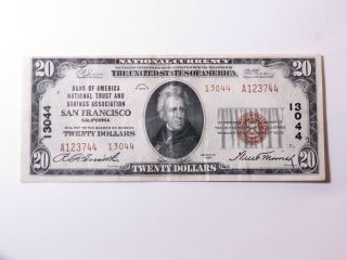 1929 $20 National Currency - Bank Of America Trust & Savings San Francisco 13044