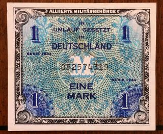 Germany 1 Mark 1944 Allied Military Currency (amc) Wwii Aunc.