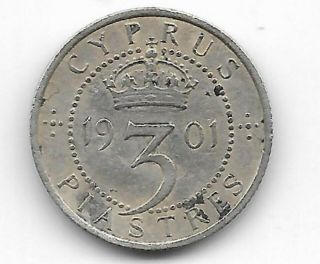 Cyprus 1901 3 Piastres Silver Coin