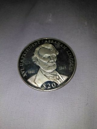 2000 Liberia $20 Silver Abraham Lincoln Twenty Dollar Coin