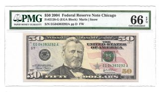 2004 $50 Chicago Frn,  Pmg Gem Uncirculated 66 Epq Banknote