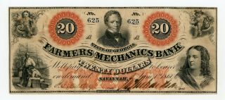 1860 $20 The Farmers And Mechanics Bank - Savannah,  Georgia Note