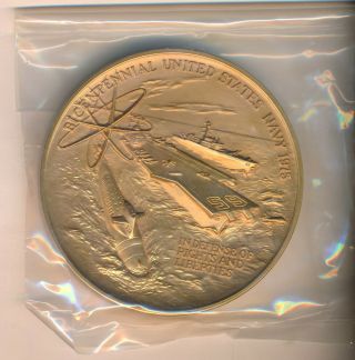 Us Navy Bicentennial 3 In Bronze Medal By The Us In Plastic With Stand