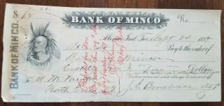 1894 Minco Indian Territory Bank Check Generic Check With Indian Graphic Large
