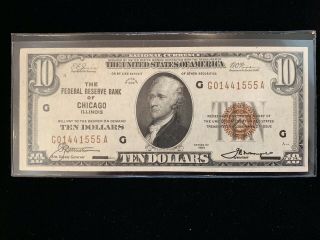 1929 $10 The Federal Reserve Bank Of Chicago Il Banknote