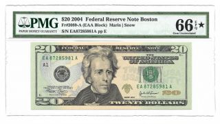 2004 $20 Boston Frn,  Pmg Gem Uncirculated 66 Epq " Star ⭐️ Designation " Banknote