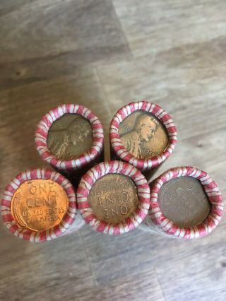 5 Old Wheat Pennies Rolls Unsearched Cents Us Coins Lincoln Bullion Penny