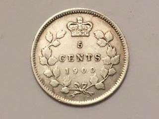 Canada 1900 5 Cents Narrow / Oval 0 Small Date Silver Coin Oilersfan99
