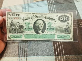 1872 $50 State Of South Carolina Revenue Bond Crisp Au