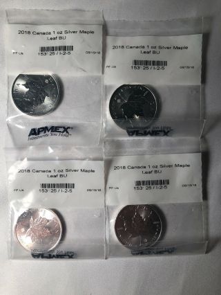 4x 2018 Canada 1 Oz Silver Maple Leaf Incuse $5 Coin Gem Bu Sku52127