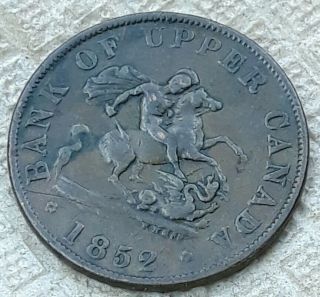 1852 Bank Of Upper Canada One 1 Half 1/2 Penny Token Copper Canadian Coin