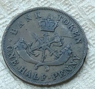 1852 Bank of Upper Canada One 1 Half 1/2 Penny Token Copper Canadian Coin 2