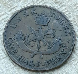 1852 Bank of Upper Canada One 1 Half 1/2 Penny Token Copper Canadian Coin 3