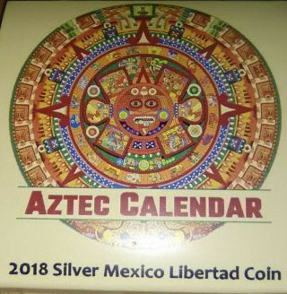2018 Mexican Aztec Calendar Libertad 1 Oz.  Silver Coin 5