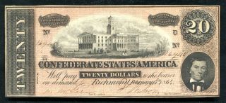 1864 $20 Twenty Dollars Csa Confederate States Of America Note Unc (b)
