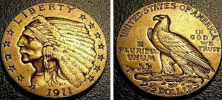 1911 G$2.  50 Indian Head Gold Quarter Eagle