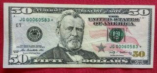 2009 Us $50 Bank Notes Star.  Very Low Serial Number Jg 00060583