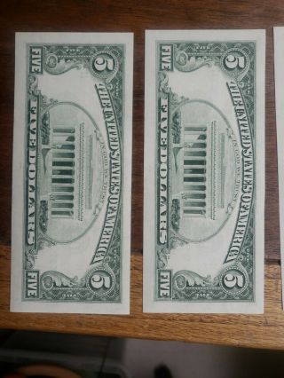 1988 A 5 Dollar Bills Uncirculated consecutive serial numbers 3 bills crisp 6