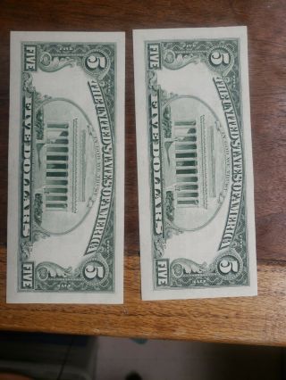 1988 A 5 Dollar Bills Uncirculated consecutive serial numbers 3 bills crisp 7