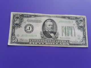 $50 Bill (fifty Dollar) - Lightly Circulated,  Frn 1934 A,  Kansas City