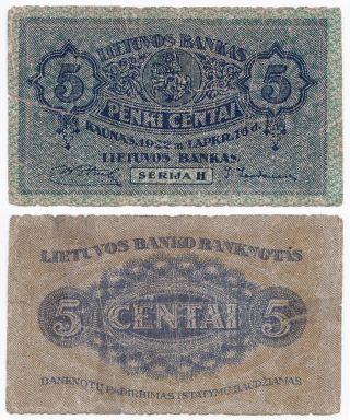 Lithuania,  5 Centai 1922,  Pick 9a,  G