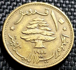 1955 Liban (lebanon) 10 Piastres Coin Dia 22mm Vf (, 1 Coin) D5771