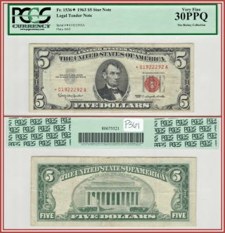 1963 Star $5 Legal Tender Note Pcgs 30 Ppq Very Fine Five Dollars Red Seal