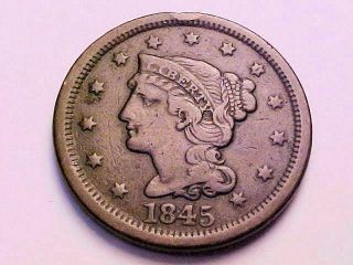 1845 Braided Hair Large Cent,  Vf - Xf