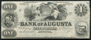 1800’s $1 The Bank Of Augusta,  Ga Obsolete Remainder Banknote Uncirculated