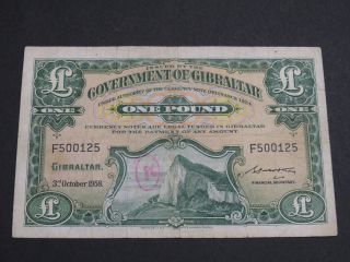 Gibraltar 1958 1 Pound Banknote Pick 18a F