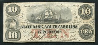 1860 $10 State Bank Of South Carolina Charleston,  Sc Obsolete Banknote