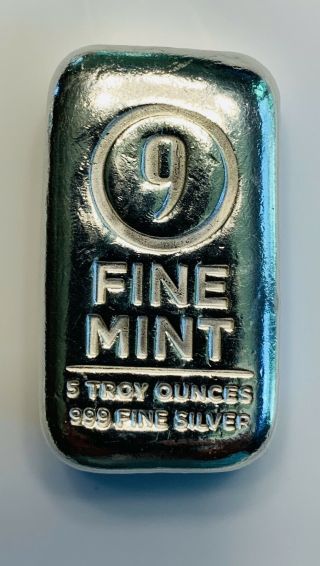 9 Fine Pure Silver Old Pour 5 Ounce Bar