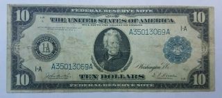 1914 $10 Federal Reserve Note Burke Houston Washington Rare Frn