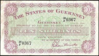 The States Of Guernsey 10 Shillings 1966 P:42c F,