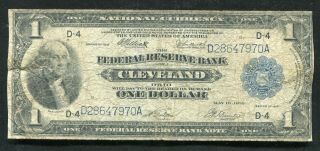 1918 $1 One Dollar Frbn Federal Reserve Bank Note Cleveland,  Oh
