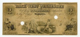 1861 $2 The Bank Of West Tennessee - Memphis,  Tennessee Note Civil War Era