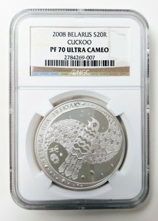 2008 Belarus Silver Coin 20 Rubles " The Legend Of The Cuckoo " Ngc Certified Pf70