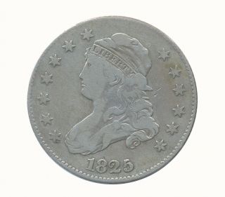 Capped Bust Quarter 1825 25c Choice F,  Fine,