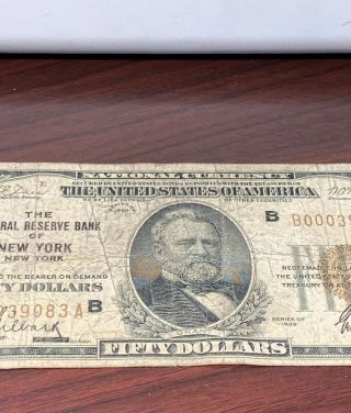 1929 $50 Federal Reserve Bank Of York Circulated 3