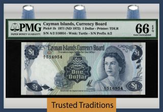 Tt Pk 1b 1971 Cayman Islands 1 Dollar Queen Elizabeth Ii Pmg 66 Epq Gem Unc