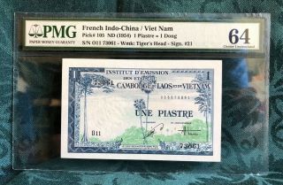 1954 French Indochina P - 105 1 Piastres Pmg 64