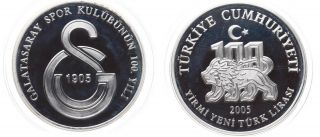 Turkey 2005 100th Ann Of The Galatasaray Sports Comm.  Silver Coin Km1190 Proof