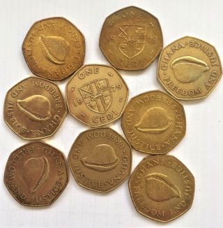 100 (one Hundred) Ghana Cedi Coins 1979 Km 19 Shows Money Cowrie Shell