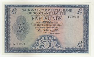 Scotland 5 Pounds National Commercial Bank Of Scotland 1966 P272a In Xf,  To Au