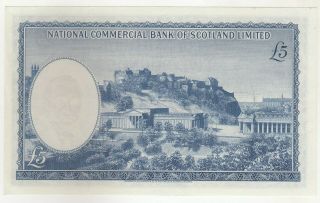 Scotland 5 Pounds National Commercial Bank of Scotland 1966 P272a in XF,  to AU 2