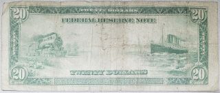 1914 U.  S.  York Blue Seal $20 Twnty Dollar Federal Reserve Note Bill Fr.  979a 2