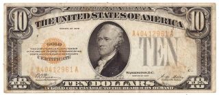1928 Gold Certificate Currency Note $10 Ten Dollar Bill F - 2400 R27